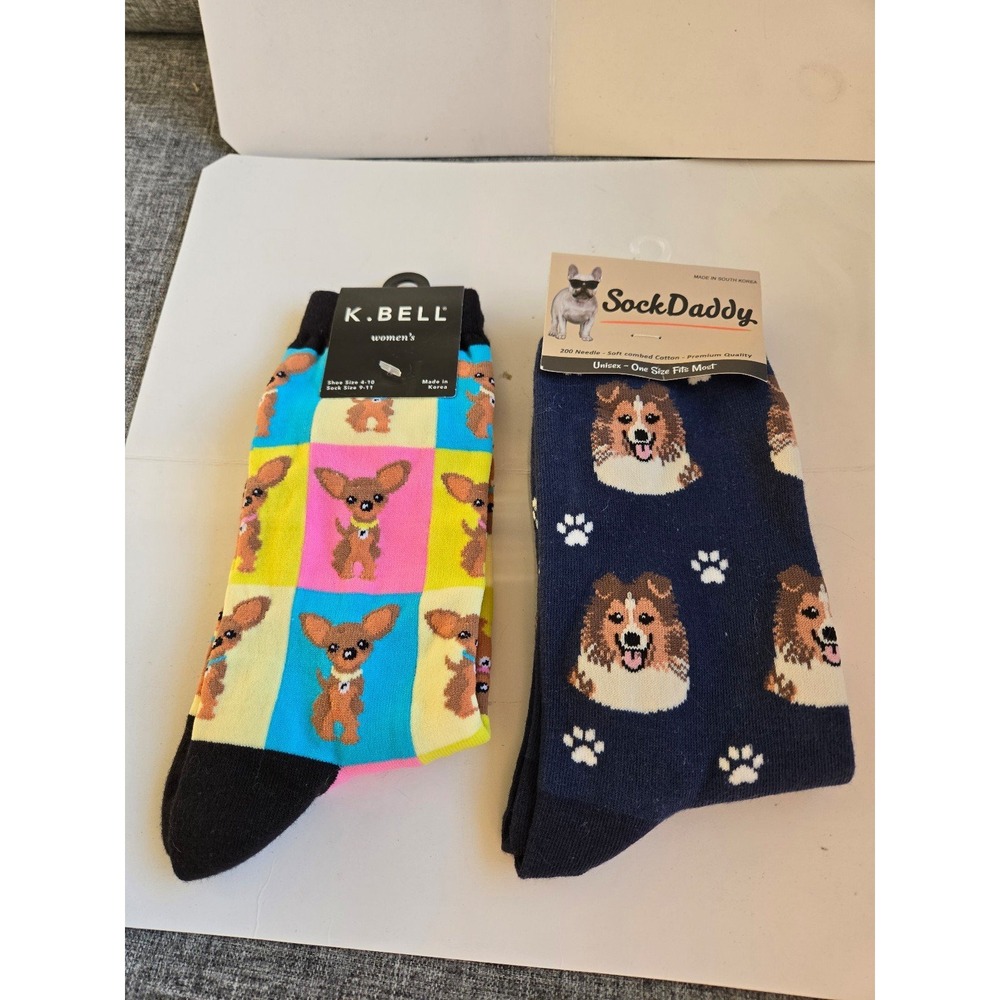 2 Pair Dog Socks NWT Chihuahua & Collie Dog Daddy & K. Bell